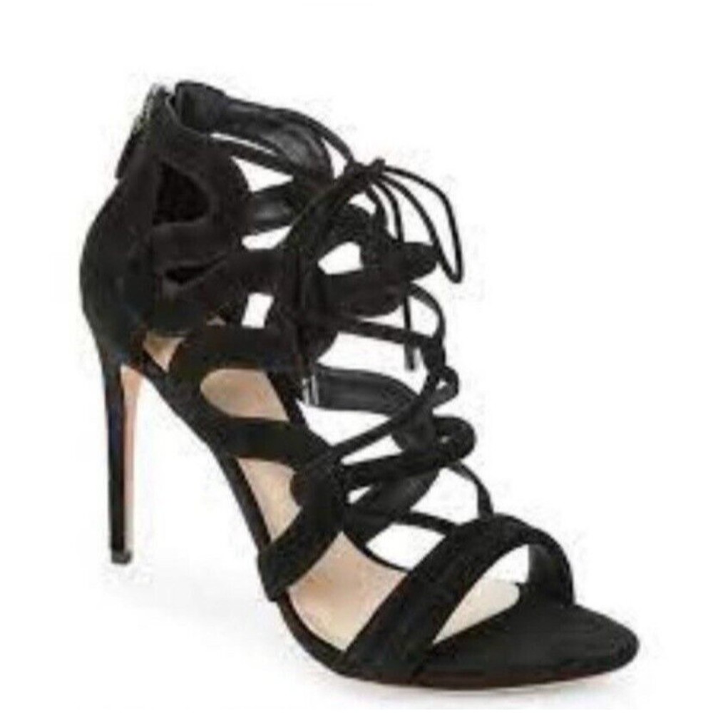 Alexandra Birman Elenara Black Suede Strappy Tie Up Heels Size EU 38.5‎